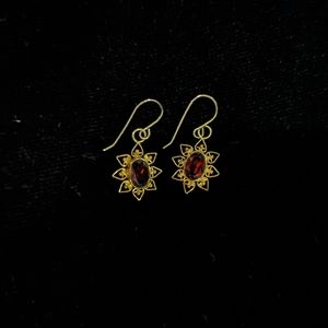 18k gold garnet earrings on 14k french hooks